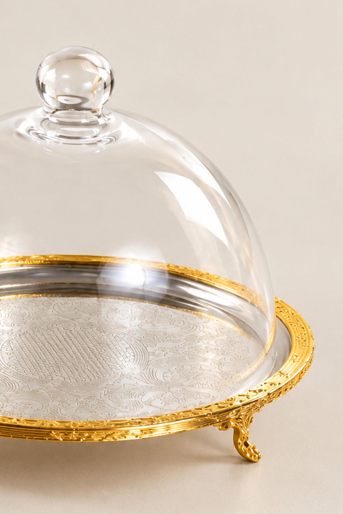 Поднос для подачи блюд Kessa Gold с декоративной крышкой (30 см)