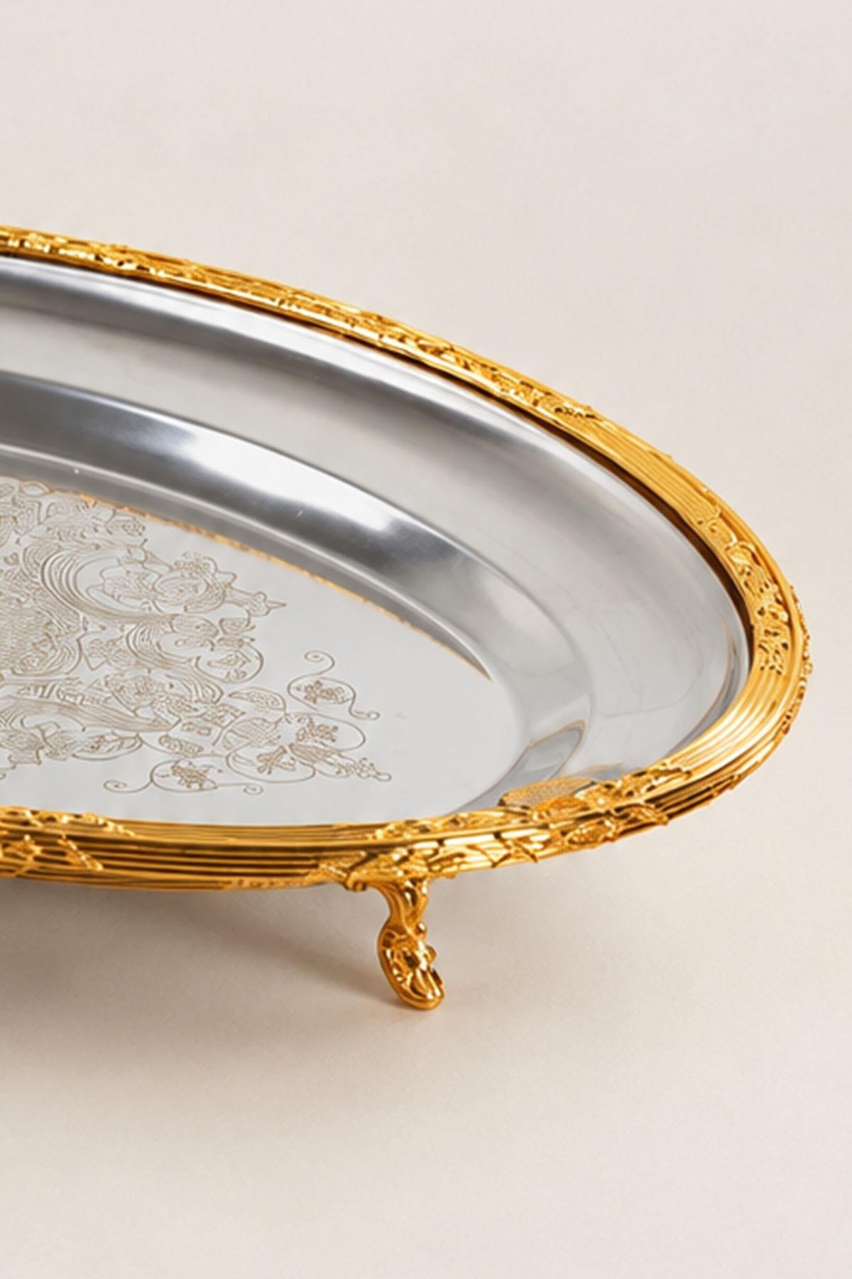 Овальный сервировочный поднос Kessa Gold с детальной проработкой деталей (38 см)