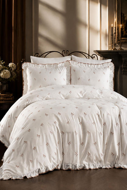 Постельное белье Serena из хлопкового сатина с вышивкой в виде бантиков, King Size, 6 предметов