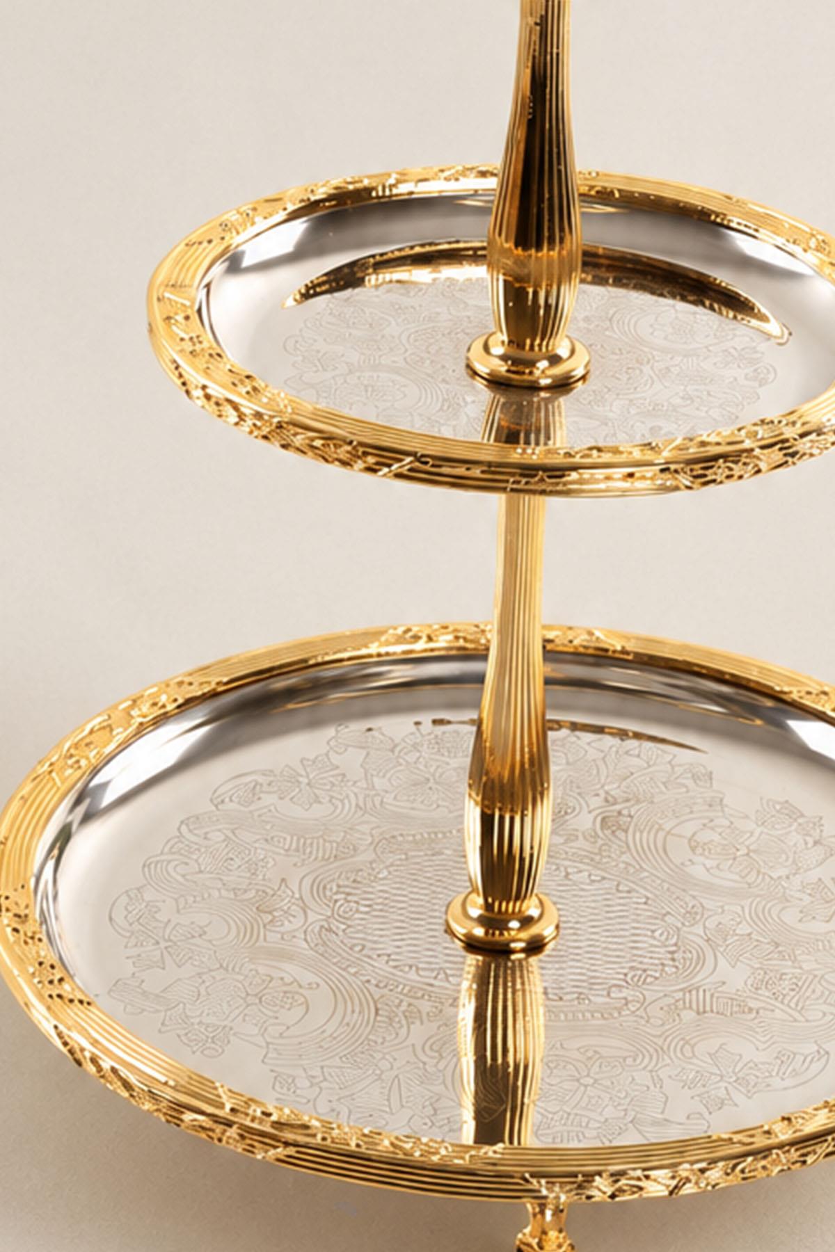 Двухъярусная сервировочная тарелка Kessa Gold с золотистым декором (22-15 см)