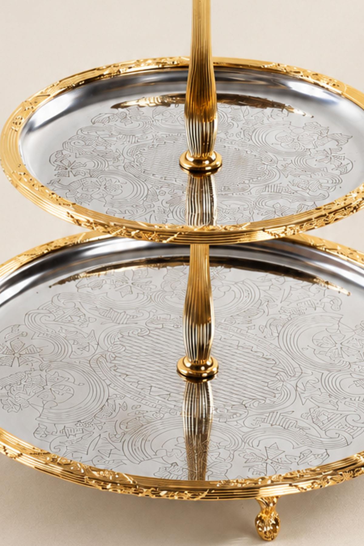 Сервировочное блюдо Kessa Gold с золотистой отделкой, 3 яруса (15-22-30 см)