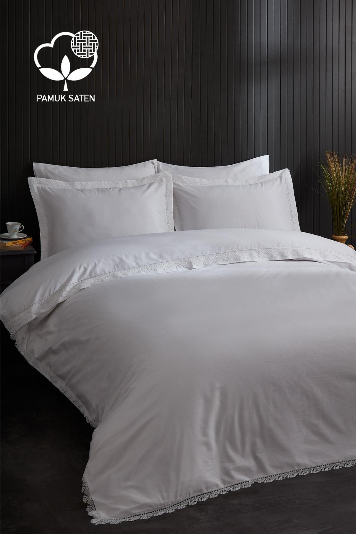 Изящный комплект постельного белья Nazik Home из сатина с кружевом, 300 TC, Super King Size, 6 предметов — Nazik Home — Ценность для моего дома!